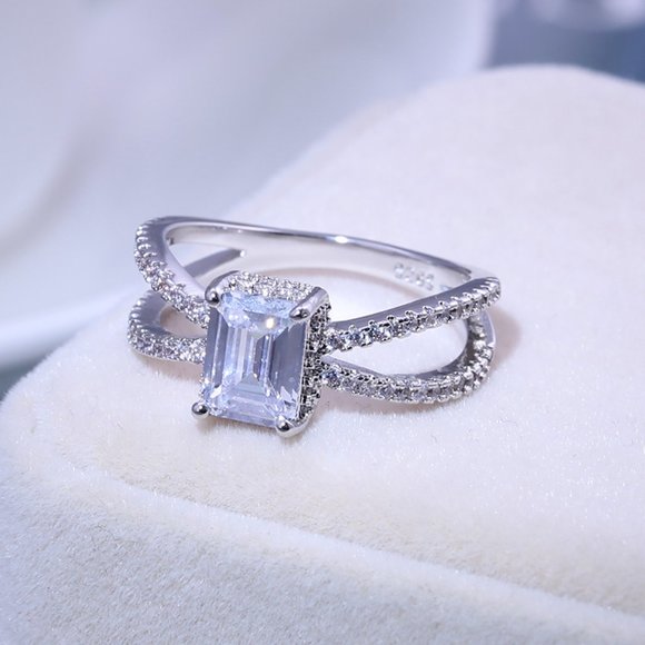 Emerald Cut Dimond Ring 925 Sterling Silver Titanium SZ: 6-10  FAST SHIPPING! - Picture 2 of 7